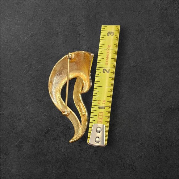 Vintage Abstract Gold-Tone Brooch Pin - 3" Retro Jewelry Accessory signed M Jent - Picture 3 of 7